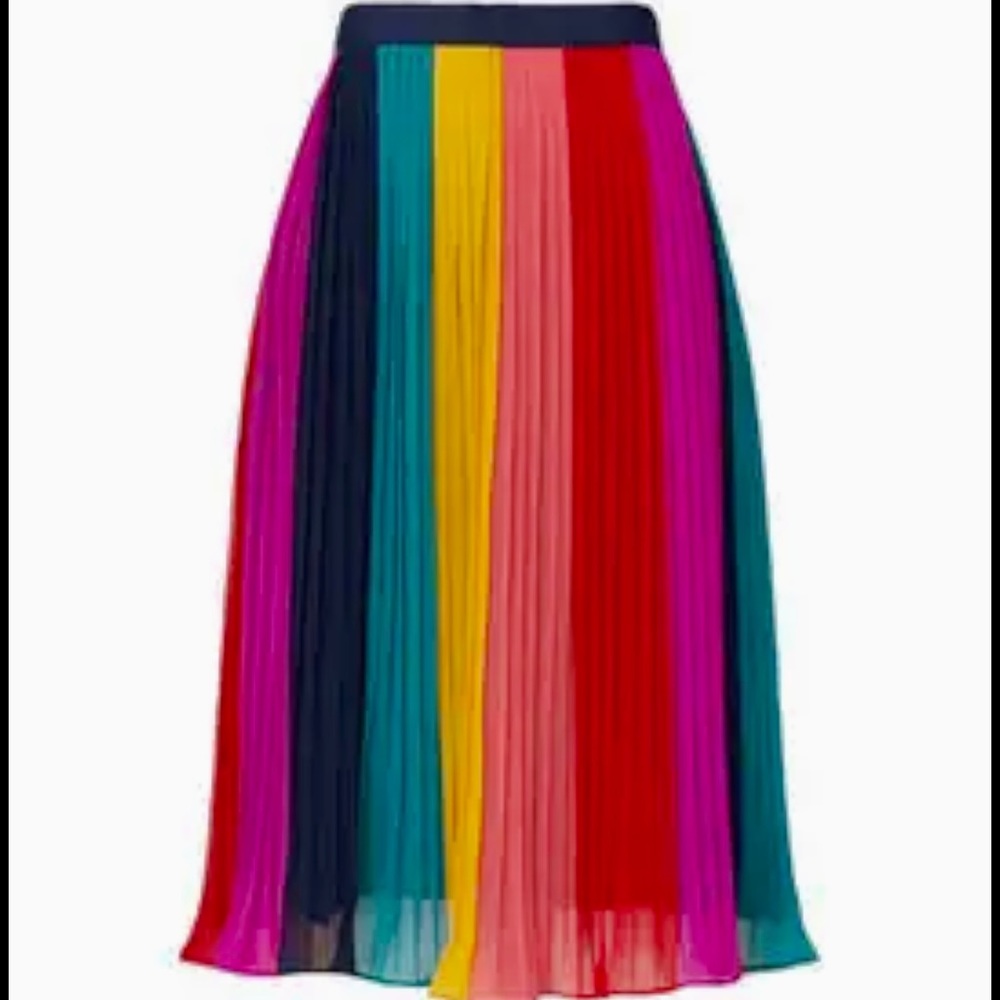 J. Crew Multicolor Pleated Midi Skirt - Navy, Teal, Yellow, Pink, Red